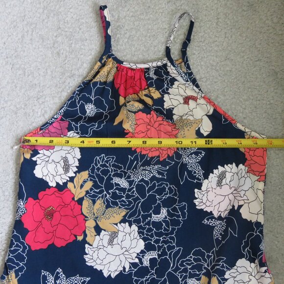 BOG Collective XS Sleeveless Handkerchief High Neck Navy Floral Print Blouse - Picture 4 of 12